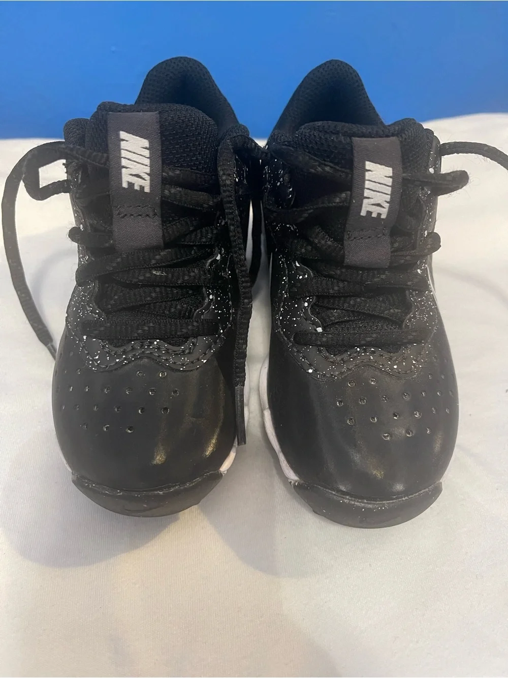 Nike alpha Huarache 10C Kids Black Athletic baseball cleats with White Logo